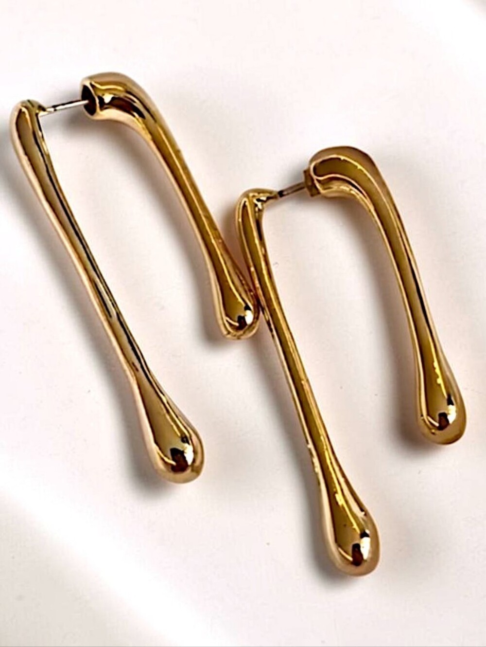 Shiny gold front/back double drop earring; nwot